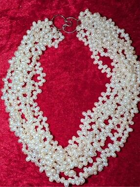 Multi-Strand White Freshwater Pearl Necklace with Silver Clasp